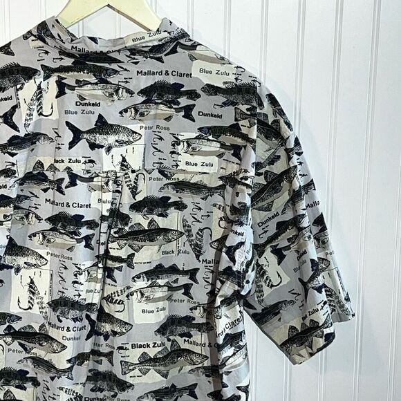 Columbia Oxford Shirt Men Large Multicolor Fish Print Short Sleeve Pocket Cotton - Picture 9 of 10